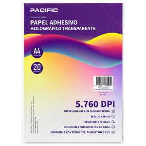 PAPEL ADHESIVO HOLOGRAFICO A4 TRANS PACIF COLOR